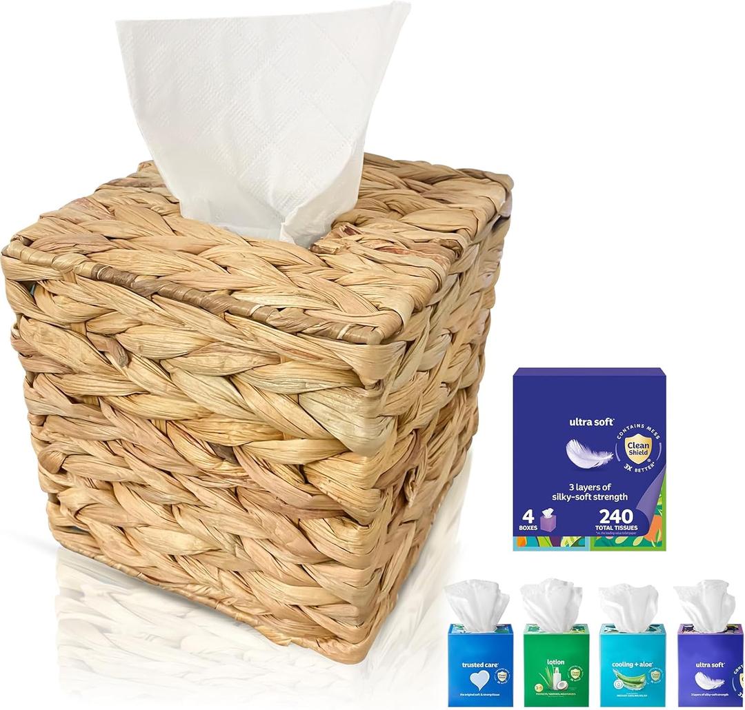 Box Covers Square Compatible with Kleenex-Square Natural Rattan Wicker Tissues Cube Decorative Boxon Table and Barthroom