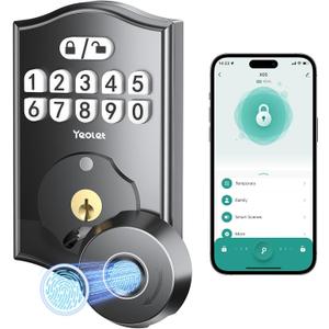 Fingerprint Keyless Entry Door Lock App Control Smart Locks for Front Door, Keypad Deadbolt, Auto Lock One Time Password Easy Installation, Black
