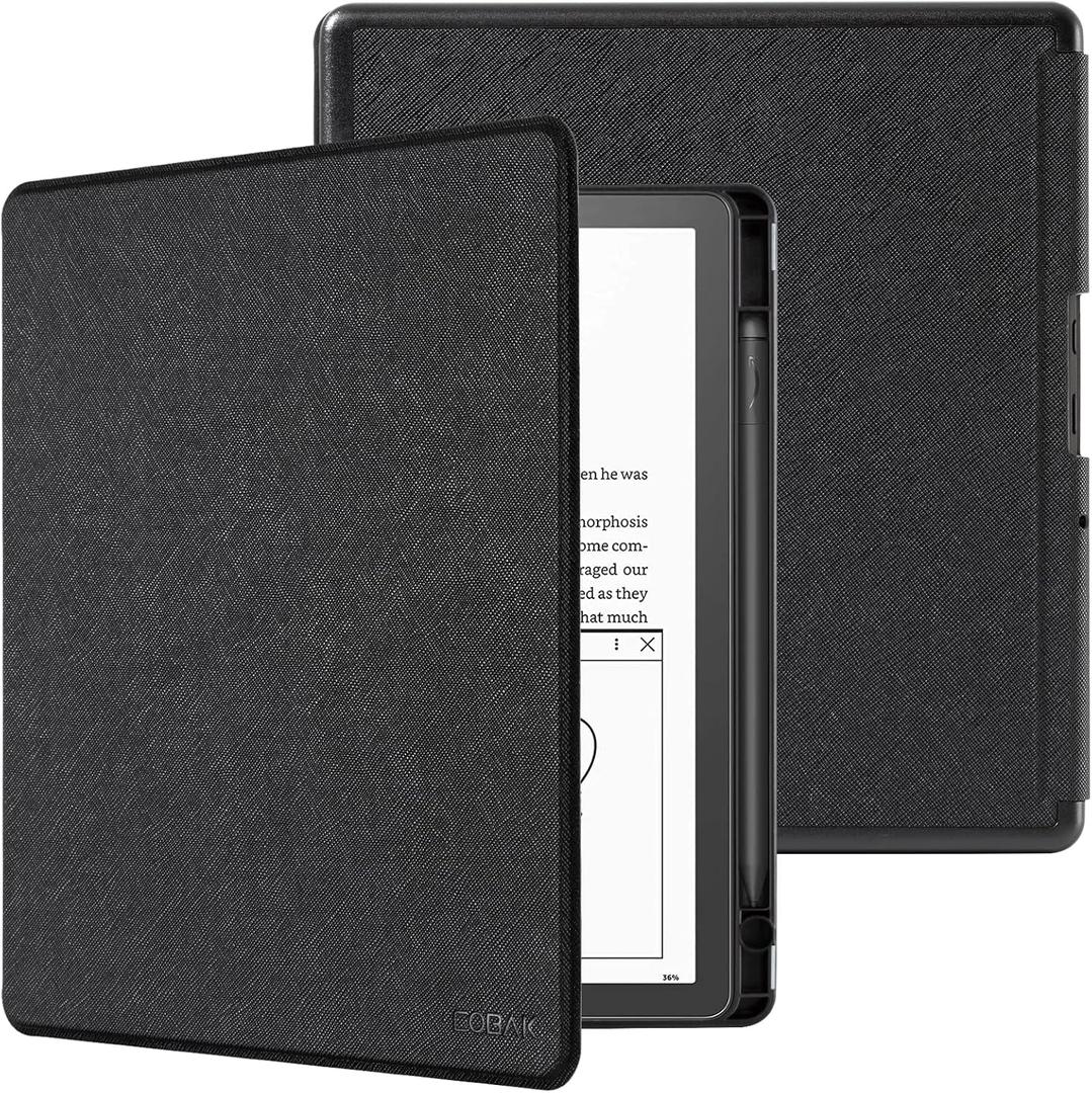 CoBak Case for Kindle Scribe - All New PU Leather Cover with Auto Sleep Wake Feature for Kindle Scribe 10.2" 2022 & 2024 Released with Pen Holder (Black)