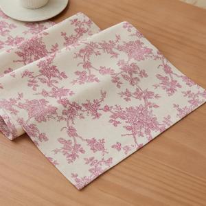 100% Cotton French Pastoral Table Runners, 13x90 Inch Pink Farmhouse Table Runners 90 Inches Long, Vintage Flowers Print Home Decors
