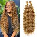 Human Braiding Hair Mix Synthetic Boho Hair for Braiding, 20 Inch Deep Wave Bulk for Boho Braids 2 Pcs Curly Bohemian Wet and Wavy Braiding Hair(P30/27, 20 Inch-2pcs)