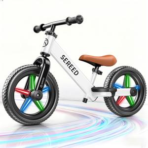 SEREED Toddler Balance Bike 2 Year Old, No Pedal Kids Bicycle Toys for 2-5 Years Old, Tool-Free Adjustment, Customize Plate with Stickers, Gift for 2-3 Boys Girls (White Lighting)