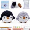 EOKPHULL Crochet Kit for Beginners, Easy Crochet Animal Set Knitting Kit for Adults with Step-by-Step Video Tutorials and Paper Instructions (Black and Grey Penguin)