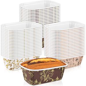 Tessco 60 Pcs 4.4 x 2.7 x 1.6 Inches Paper Loaf Pan Disposable Paper Baking Loft Pans Rectangle Baking Loft Mold for Bread Cake, Microwave Oven Freezer Safe