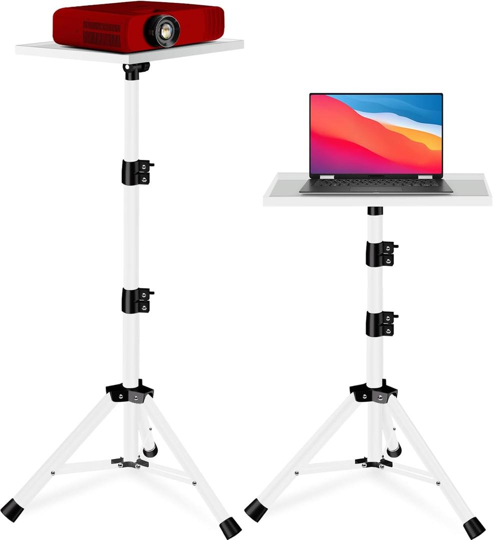 Projector Stand, 22 to 55 Inch Laptop Stand, Projector Tripod with Phone Holder, Tripod for Projector, DJ Equipment, Projector Stand for Outdoor Movies, Office, Home, Stage or Studio (White)