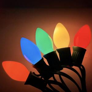 C7 LED Multicolor Christmas Lights, 26Ft Vintage Outdoor Christmas String Lights with 27 Colorful Ceramic LED Bulbs, Connectable Hanging Lights for Holiday Party Backyard Roofline House Xmas Decor