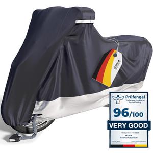 VELMIA Motorcycle Cover - Extremely Heat Resistant up to 550F, Waterproof for All Seasons, Fits Motorcycles, Scooters, Mopeds & Harleys ([L] 91 x 39 x 49 in)