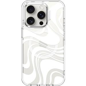 MOSNOVO Case for iPhone 15 Pro, [Compatible with Magsafe] [Buffertech 6.6ft Military-Grade Drop Protection] [Anti Peel Off Tech] Clear Phone Case Design - White Swirl