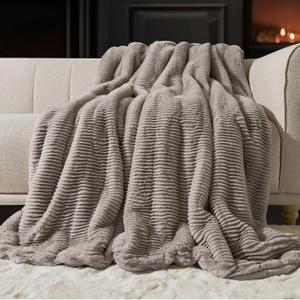 EVERGRACE Ultra Soft Faux Fur Throw Blanket for Couch, Luxury Sculpted Texture Faux Rabbit Fur Blanket for Bed, Fluffy Thick Plush Warm Fuzzy Throw, 920GSM (Taupe, 50''x60'') (50''x60'', Taupe)
