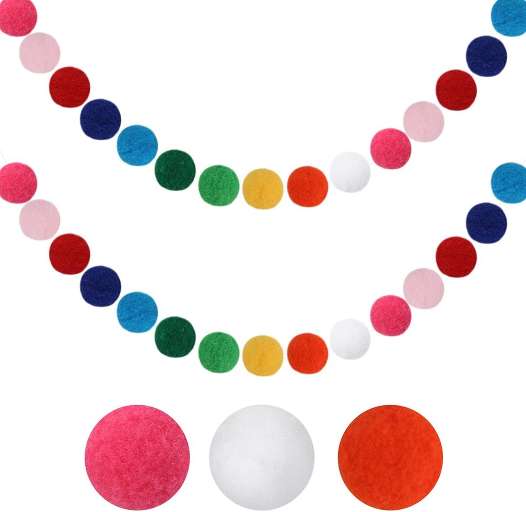 GCQQ Rainbow Pompom Garland 1.2" Large Pom Pom Felt Ball Garlands 16.4 Ft Colorful Pompom Garland for Wall School Photo Prop Classroom Birthday Party Home Christmas Tree Decoration(1.2"/3cm)