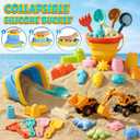 Beach Toys for Kids 35PCS Sand Toys with 3 Collapsible Bucket,3 Dump Truck,Beach Shovel,Sand Castle Building Kit,Ocean Molds,Dinosaur Sand Molds, 2 Mesh Bag,Toddler Beach Essentials for Kids 3-10