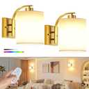 Aiilsmp Battery Operated Wall Sconce Set of Two,Gold Rechargeable Wall Lights with Dimmable Bulbs and Remote,12 Colors Wireless Wall Sconce for Bedroom Living Room Hallway