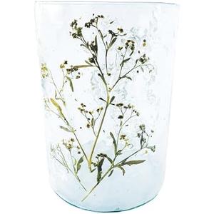 Creative Co-Op Tall Reclaimed Glass Votive Holder with Natural Botanicals, Clear