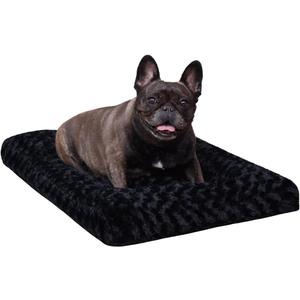 KSIIA Washable Dog Bed Anti-Slip Dog Crate Beds Deluxe Plush Kennel Pad Comfy Pet Sleeping Mat for Small Dogs, 23" x 18", Black