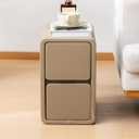 SOBIBO Narrow Nightstand, Solid Wood Night Stand for Small Spaces, Couch, Khaki Color 11.81 in Wide