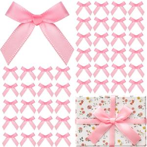 120 Pcs Mini Pink Bows for Crafts with Self-Adhesive Dot, 1.57" Small Satin Ribbon Bows for Gift Wrapping Cake Decorations Sewing Scrapbook Card Making Wedding Bow Party Decoration