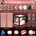 2026 Graduation Decorations - 86 PCS Graduation Party Decor Supplies Set Includes LED Light Strings Balloon Block Boxes with Letters Foil Curtains Backdrop 2026 Balloon - Black Pink Rose Gold