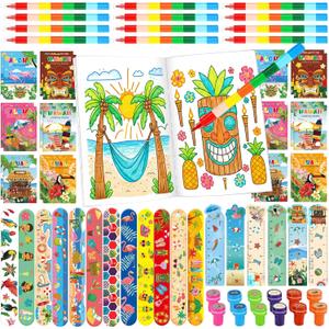 72 Pcs Hawaiian Luau Coloring Set Party Favors, Summer Bag Stuffers, Tiki Beach Pool Party Decorations, Luau Birthday Classroom Gifts for Hawaiian Tiki Pinata Supplies