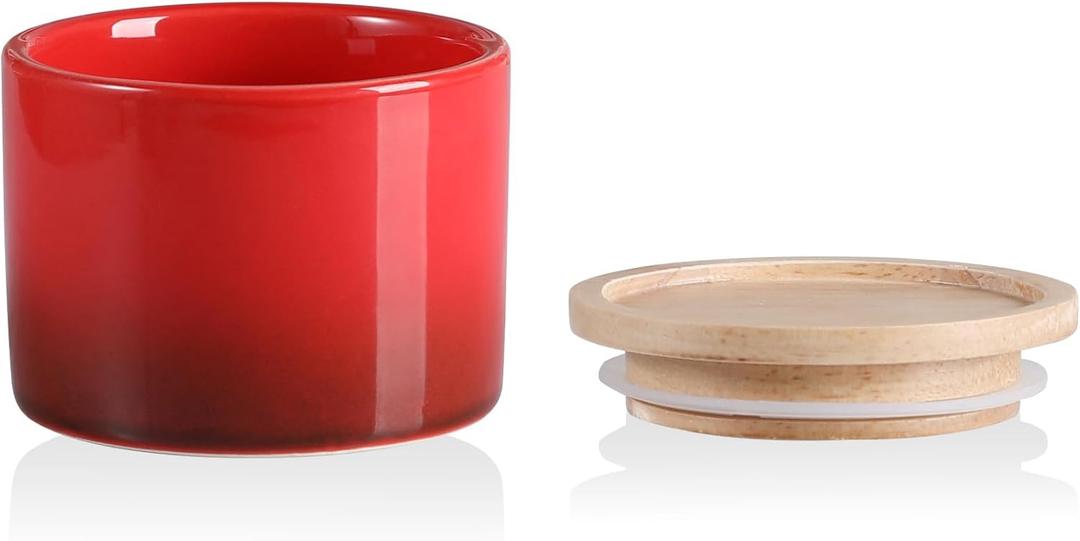 Sweejar Kitchen Canisters Ceramic Food Storage Jar, Stackable Containers with Airtight Seal Wooden Lid for Serving Ground Coffee, Tea, Sugar, Spice and More - 5 Fl Oz (Gradient Red)