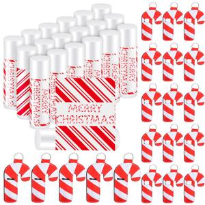 36 Pcs Christmas Lip Balm Holder Keychain Set Christmas Stocking Stuffers Peppermint Candy Cane Gifts Xmas Party Favors for Adults Women Staff Team Nurse Teacher Coworker Appreciation Gifts