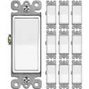 BESTTEN 10 Pack Single Pole Decorator Light Switch with Wallplate, 15A 120/277V, Rocker Paddle Wall Switch, On/Off Interrupter for LED and Other Lamps