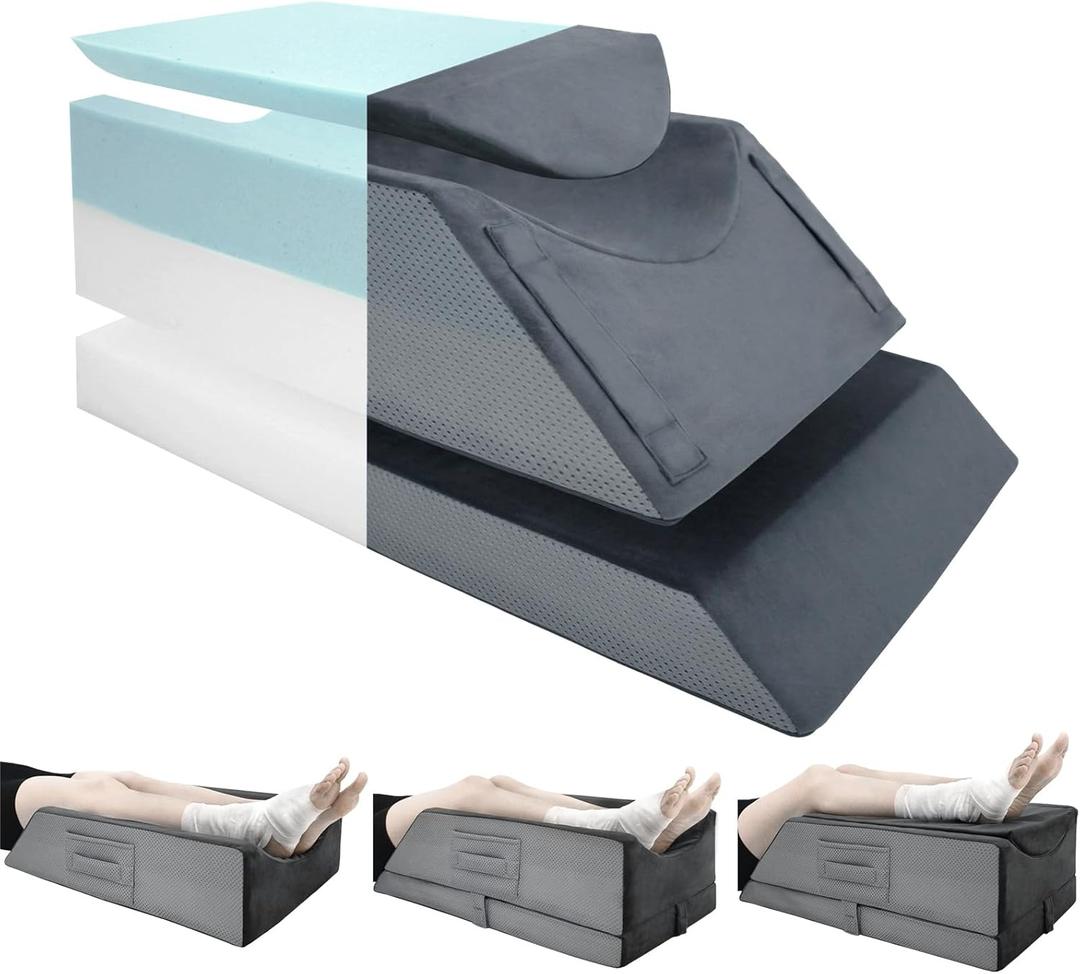 Kehangte Leg Elevation Pillows for After Surgery,4-Height Adjustable Leg Elevating Pillow, Knee Surgery Recovery Equipment, Knee Pillow, Leg Pillow, Washable / Removable Cover(29"x16.5"x9.5") (Grey)