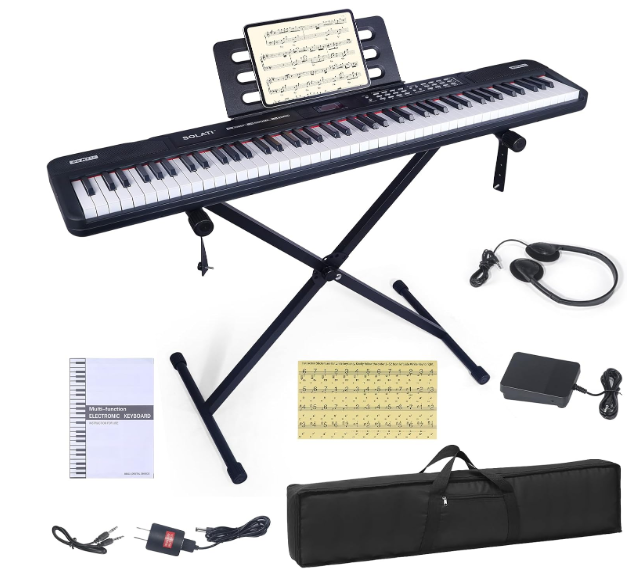 88 Key Piano Keyboard, Semi Weighted Electronic Digital Piano with Music Stand, Power Supply, Sustain Pedal, Bluetooth, Stand, MIDI, for Beginner Professional at Home, Stage