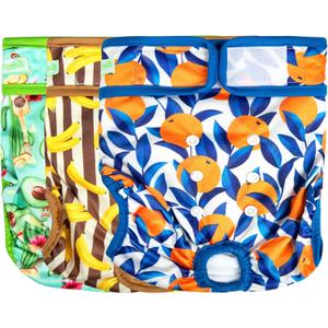 wegreeco Washable Reusable Premium Dog Diapers, Pack of 3,Small Dog Puppy & Doggy Diapers Female, Dog Period Panties Diapers Female in Heat Fruits L (Large (15"-17" Waist))