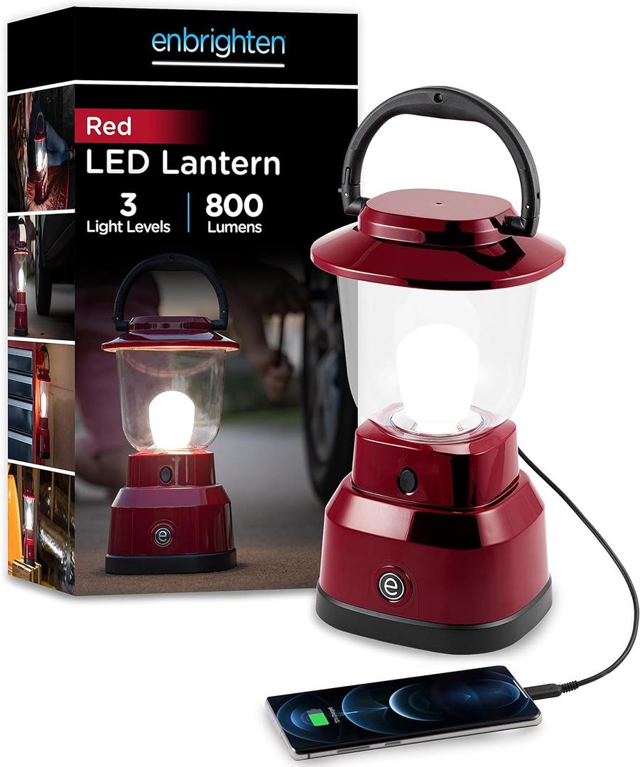 Enbrighten LED Large Camping Lantern, Battery Powered, USB Charging, 800 Lumens, 200 Hour Runtime, Carabiner Handle, Hiking Gear, Emergency Light, Blackout, Storm, Hurricane