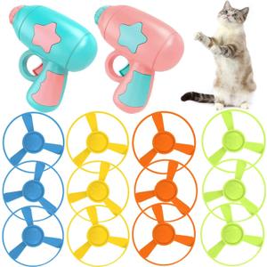 LAPOHI 14 PCS Cat Fetch Toy with Colorful Flying Propellers Set, Cat Playing Tracking Interactive Toys for Kitten Chasing Training Hunting