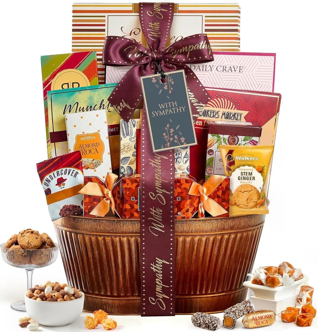 Broadway Basketeers Sympathy Gift Baskets Bereavement & Condolences Care Package with Gourmet Snacks - Thoughtful Sympathy Gifts Delivery for Loss of Loved One, Funeral, or Kosher Shiva (EXP 12/31/26)