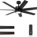 52 Inch Ceiling Fan with Light - Black Ceiling Fan for Living Room and Bedroom - 5500 CFM Max Airflow - Dimmable - Reversible Function for Summer and Winter - Matte Black