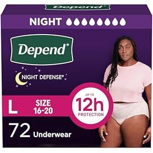 Depend Night Defense Adult Diapers, Incontinence & Postpartum Bladder Leak Underwear for Women, Disposable, Overnight, Large, Blush, 64 Count