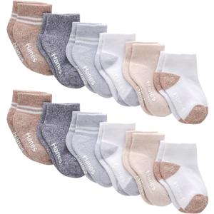 Hanes Baby and Toddler, Non-Slip Grip Ankle Socks, Boys' and Girls', Multipacks (4-5T, White, Heather Grey, Heather Blue, Brown, Khaki - 12 Pack)