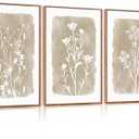 CHDITB Neutral Botanical Wall Art, Large Frame Farmhouse Begie Flower Decor, 3 Pieces