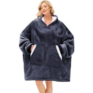 Kipswiza Wearable Blanket Hoodie Gifts for Women and Men, Oversized Cozy Warm Flannel Sherpa Hooded Blankets Sweatshirt with Giant Pockets for Adult and Teens, Dark Gray