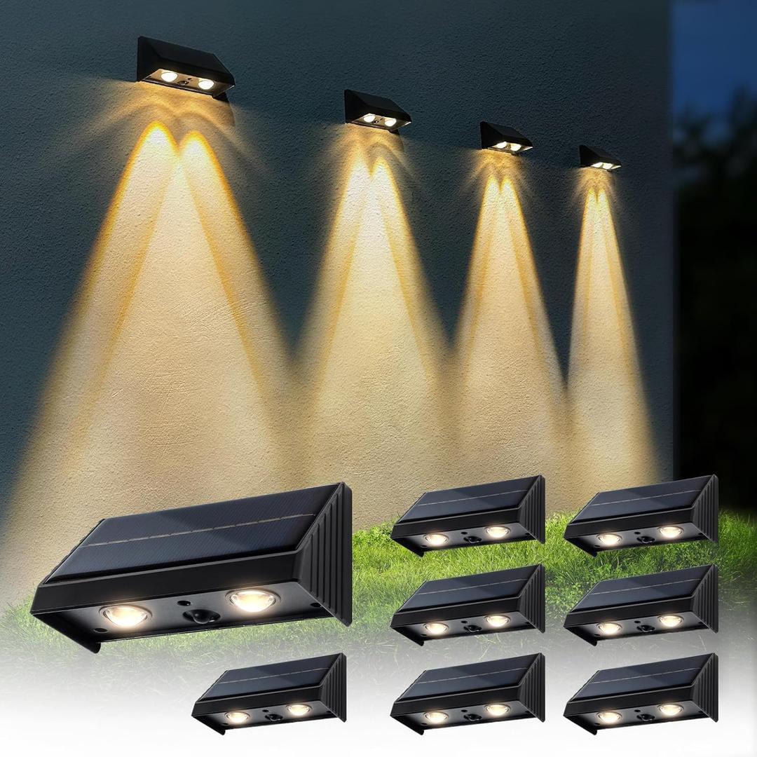 Solar Lights Outdoor Waterproof LED Convex Lens 3000K Warm Dusk to Dawn Solar Powered Light for Deck, Fence, Step, Railing(8 Pack)