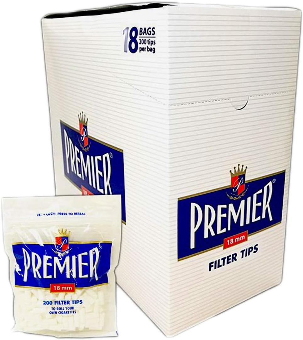 Premier Premium Filter Tips - 18mm - 200 Filters/Bag (18 Bags for a Total of 3,600 Filters)