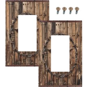 Outlet Covers Rustic Star Western Cowboy Wood 1 Gang Duplex Light Switch Cover Plate Decorative Wall Plates Electrical Switchplate Receptacle for Farmhouse Home Decor（2 Pack）