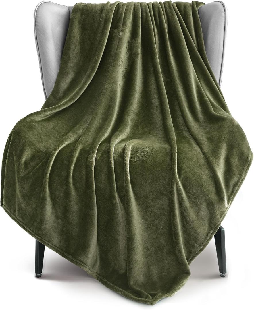 Exclusivo Mezcla Fleece Throw XL Blanket for Couch, Sofa, Super Soft and Warm Olive Green Blankets, All Season, Cozy, Plush, Lightweight, 50x70 Inches