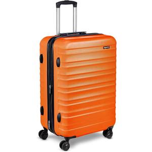 Amazon Basics 26" Hardside Medium Checked Luggage, Expandable Hardshell Suitcase with Wheels, Scratch-Resistant Surface, Four Multi-directional Wheels, Orange