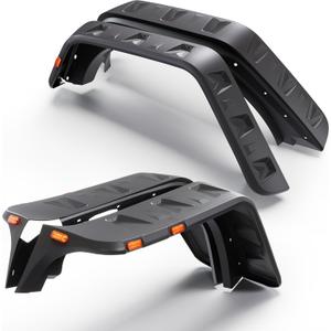 ECOTRIC Fender Flares w/LED Side Maker Compatible with 2007-2018 Jeep JK Wrangler 2/4 Door Model Unlimited Rubicon Unlimited, Pocket-Riveted Style Smooth Matte Black Wheel Flares Cover 4Pcs