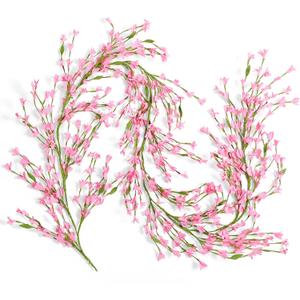 Canlierr 1 Pack 71 Inch Artificial Forsythia Branches Faux Flower Vine Garland Forsythia Flower Hanging Wreath Floral DIY Decoration for Front Door Home Indoor Spring Wedding Easter Decor (Pink)
