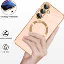OOK Magnatic Case for Samsung Galaxy S25 Plus [Compatible with MagSafe] Full Camera Lens Protector Gold Electroplate Edge Soft TPU Shockproof Protective Phone Case for Women Girls - Pink