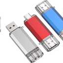 RAOYI 3 Pack 64GB USB C Flash Drive, 2 in 1 USB 3.0 Type C Dual OTG Metal Thumb Drive Jump Drive Memory Stick with Keychain Suitable for USB-C Smartphones, Computers and Tablets (Red, Silver, Blue)