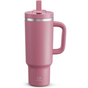 40 oz Tumbler with Handle and Straw: Stainless Steel Insulated Tumbler Keeps Cold for 24 Hours, Leakproof Travel Cup Fits in Cup Holder and BPA-Free, Cotton Candy