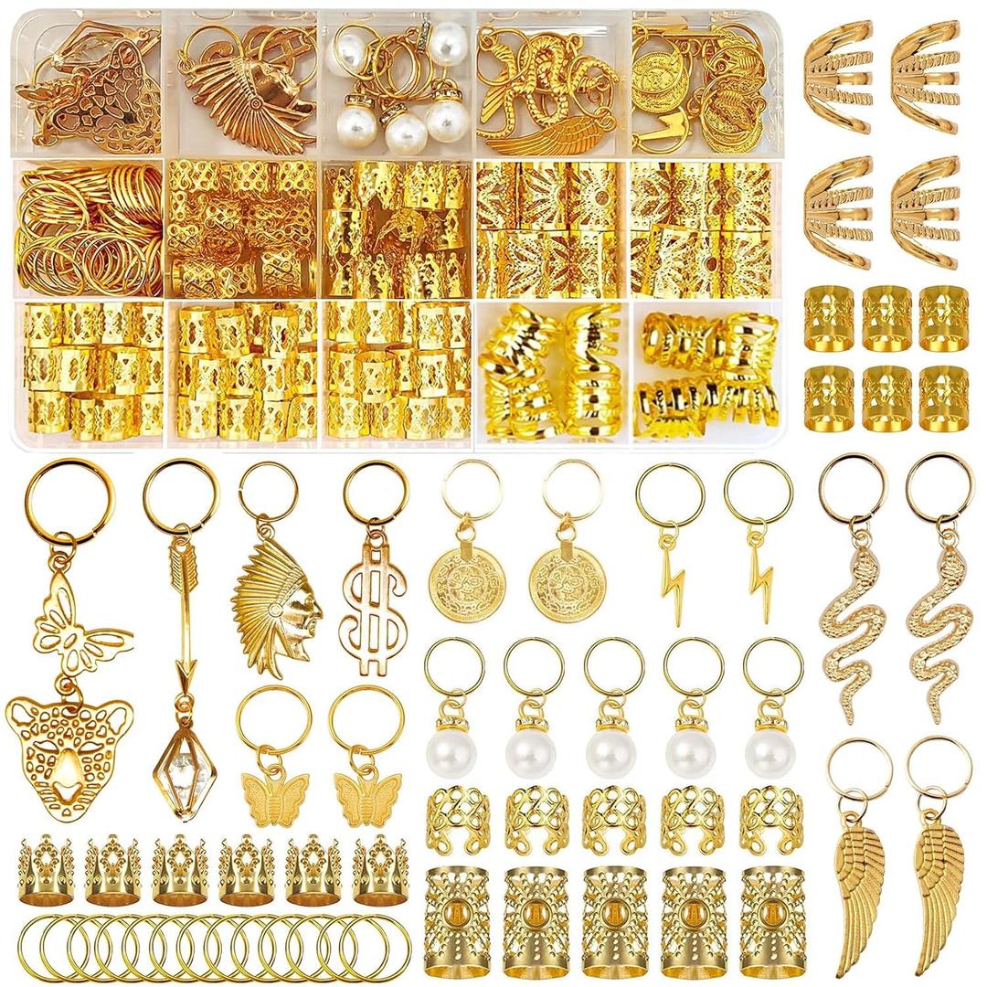 Hair Jewelry, Dreadlock Accessories, Gold Hair Cuffs, Soft Lightweight Braid Accessories, Sturdy Loc Jewelry, Adjustable Braid Jewelry, Loc Jewels for Black Women, Men (225Pcs-Gold), Pack Of 2