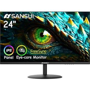 SANSUI Computer Monitor 24 inch IPS Eye Care 1080P Display HDMI,VGA Ports with 178° Viewing Angle/Frame-Less/Tilt/VESA Compatible for Office and Home