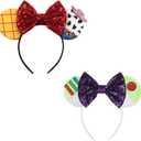 Girls Mouse Ears Headband Set - Hair Bands, Bows, Princess Headwear for Cosplay, Halloween, Birthday Party
