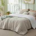 Bedsure Full Size Comforter Set, Reversible Beige Soft Prewashed Bedding for All Seasons, 3 Pieces Warm Down Alternative Bed Set, 1 Lightweight Comforter (82"x86") and 2 Pillowcases (20"x26") (05 - Beige/White)